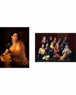 DECOR ADVENTURES Galaxy of Lady Musicians by Raja Ravi Varma Wall Paintings 14 x 18 inch (Pack of 2)