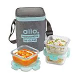 Allo Innoware Glass Lunch Box with Canvas Bag 310 ml (Pack of 3)