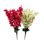 Saf Blossom Artificial Flowers For Home Decore 7 Stem| Without Pot| Dark Pink & White, Pack Of 2, Height 52 Cm