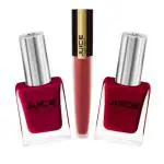 JUICE One Coat Nail Polish, Combo Pack of 2, Red Collection, High Gloss, Chip Resistant, Quick Dry, Gel Effect, Shades : VERMILION RED- 12 & RED CURRENT - 49, 11ml each and 1 LIPTINT (BURGUNDY BLEND - M41) | WATERPROOF & LONG LASTING