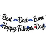 Festiko Happy Father's Day & Best Dad Ever Banner With Blue Glitter Cutout Signs, Fathers day Decoration Items