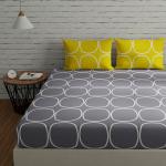 SAVOY CONCEPTS Modern Grey Yellow Cotton Solid 1 Double Bedsheet with 2 Pillow Covers