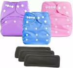Softlia Reusable Cloth Button Diaper Pants Adjustable Cloth Diapers for Babies/Infants/Toddlers (Age 0 to 2 Yrs) With Inserts Pack of 3(Multicolor)