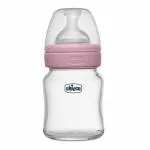 Chicco Pink Glass Feeding Bottle, 120ml (Pack of 1)
