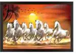 Indianara Vastu Lucky Seven Running Horses Digital Reprint 13 inch x 10.2 inch Painting (With Frame)