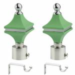 INKART rust free Stainless Steel Curtain Bracket Parda Holder with Support 1 Inch Rod Pocket Finials Designer Door and Window Rod Support Fittings, Curtain Rod Holder(Colour Green) (Pack of 2)