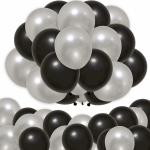 Joysome Chrome Silver and Black Rubber Balloons for Party and Celebration - 30 Pcs