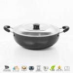 RBGIIT Hard Aodized Kadai Kadhai Works Decorative Serving Cooking Bartan With Stainless Steel Lid Fetting Handle HC-85