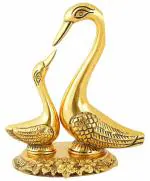 Webelkart Metal Kissing Duck Showpiece for Home Decor, 6 Inches, Golden, 1 Piece