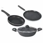 Visalam Non Stick Cooking Set ( Kadai With LID 230mm, Non Stick Tawa 285mm, Frypan With LID 220mm)