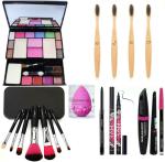 Bingeable 3 in 1 Black Smudge Proof Kajal, Eyeliner with Makeup Kit and Bamboo Tooth Brush C Shape (Set of 10)