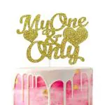 Festiko Gold Glitter My One And Only Cake Topper, Love Cake Topper, Bridal Shower, Wedding Anniversary Cake Decor, Valentines Day Party Decorations Supplies