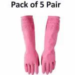NEW INDIA FIRE TECH Cleaning Wrinkle Glove for Home cleaning Utensils cleaning Bathroom cleaning , Pink pack of 5 pair