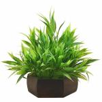Mart Fancymart artificial bamboo leaves plant (green) with wood hexagon pot (brown), height 20 cm, artificial Plants for home decor, home decor items, decoration items