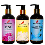 Natural Nectar Menthol + Jasmin + Rose Shower Gel with Single Pump, Essential Oils, Vitamin-c, Aloevera extract and tea - Natural Body Wash for Men and Women - Paraben and Silicon Free - Pack of 3