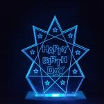 Risentshop Multicolor Acrylic Happy Birthday Star 3D Illusion Rgb 7 Colour Changing Led Plug And Play Night Lamp, 10 Cm