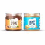 Savory Combo Of Chocolate Hazelnut Spread (400g) + Crunchy Peanut Butter (400g) |Made with Finest Roasted Peanuts & Cocoa & Hazelnut | No Added Colours & Flavours | High in Protein |Pack Of 2