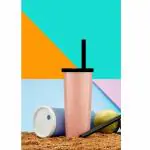 MIRANSHI ENTERPRISE 2 Pieces Plastic Juice Glass with Straw, Airtight Sipper Vacuum Flask Jar Incomplete