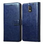 Fastship Leather Finish Inside TPU Wallet Stand Magnetic Closure Flip Cover for Motorola E3 Power - Navy Blue