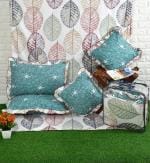 MORADO Poly Cotton 5 Pcs Frill Bedding Set | Double Bed Size Bedsheet with 2 Pillow Covers and 2 Filled Cushions (108x108 Inches, Green Clorfu lPati)