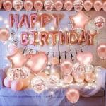 Party Midlinkerz Pink, Rose Gold Happy Birthday Foil Balloon with Decoration Kit for Boys and Girls (42 Pcs)