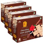 Bhikharam Chandmal - Chocolate Soan Papdi - Bikaneri Chocolate Pistachios and Almonds Soanpapdi - Soft Flaky Mithai 190gm (Pack of 4)
