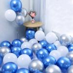 Zyozique Blue Silver White Metallic Balloons & Ribbon for Birthday, Anniversary Party Decorations (Pack of 52)