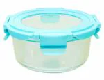 Lemon Tree Round Glass Food Storage Containers Lunch Box Bowl Container with Air Tight Lid 1 Containers Lunch Box Blue (400 ml, Thermoware)