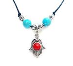 Astroghar Hamsa Hand Semiprecious Stones Metal Pendant