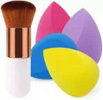 Lenon 4 Pcs Makeup Sponges with 1Pcs Powder/Foundation Brush (5 Items in the set)