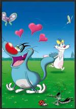 PRAGYA PICTURES Wooden Black Oggy Cartoon Art Wall Photo Frames - 12 X 18