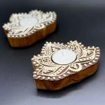 Reniq Wooden Hand Design Tea Light Candle Holder Stand Handmade Wooden 2 - Cup Tealight Holder Set (Brown, Pack Of 2)