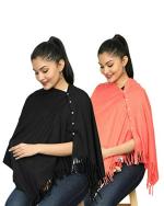 nene Breastfeeding Multi Purpose Scarf The Jersey Cotton Nursing Shawl, Breathable Breastfeeding Cover- Pack of 2 Large Size 180cmX55cm (Black-Orange)