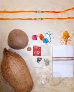 Bhakti2Shakti-Making Worship Special - Raksha Bandhan Set | Rakhi for brother | Bhaiya ki rakhi | Fancy rakhi for men with roli akshat handkerchiefs coconut and other stuff (2 rakhi and 1 rumal)