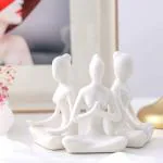 KATHIYAWADI Ceramic Yoga Figure Meditation Yoga Pose Statue Figurine Home and Office Decoration Zen Decor (White 3-Piece Set)