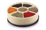 Shopimoz Round Plastic Masala Spice Box | Kitchen Masala Storage Dabba | 7 Compartment Spice Container | Multicolor