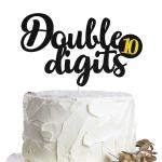 Festiko Double DigIts 10th Birthday Cake Topper 10 Year Old Birthday Cake Decoration Black Gold Glitter Tenth Anniversary Party Supplies