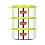Sumeet Stainless Steel Airtight & Leak Proof Food Storage Containers Set of 3 Pc (Size - Medium, Capacity - 375ml Each)