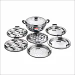 Kitchen Essentials-Stainless steel Induction Bottom Multi Kadai with 6 Plates (2 Idli Plates,2 Dhokla Plates,1Patra Plate,1 Mini idli plate)