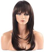 YOFAMA Long Hair Wig Black Synthetic Fiber Women