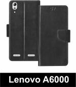 Sbms Lenovo A6000 Black Artificial Leather Shock Proof Flip Cover