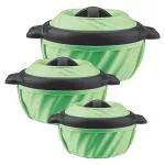 Selvel Casserole Set of 3, Insulated Stainless Steel 304 Inner Body to Keep Food Hot for Long Hours ( 1800 ml + 1180 ml + 650 ml) (Green)