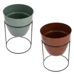 Kuber Industries Metal Planter|Decorative Modern Indoor Desk Pot|Iron Table Stand Flower Planter Pot For Home Décor,8.5 Inches,Pack of 2 (Green & Terracotta)