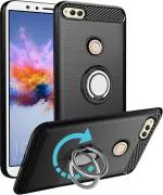 Unistuff Back Case Cover for Honor 7X with Magnetic Kickstand | Premium Matte Finish | Camera Bump Protection | Rubberized Ring Cover - Night Black, 76507