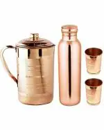 Shri Hari Art Villa Anti Carcinogenic Brown Copper Water Bottle, Jug and Glass Combo - 1500 ml