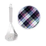 BLUE WONDER Stainless Steel Big Potato Masher With Roti Round Cover and Multicolour, Pack of 2