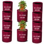 Iagrifarm 10x10 Inch Geo Fabric Grow Bags, Pack of 10, UV Protected, 450 GSM, Round Shape/Maroon Colour for Home & Terrace Garden