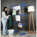 LAKSHAY Premium Clothes Stand for Drying with Wheels | Portable | 3 Layer Rack for Balcony | Foldable Wings | 24 Hanger Rods | Anti Rust Steel Metal (Orange | Prince Jumbo)