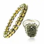DVISHA Combo Natural Pyrite Ring with Adjustable Size and Pyrite Bracelet - Real Pirate Stone Crystal for Attract Money, Wealth,and Prosperity Will power and Success - Original Ring for Men and Women