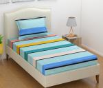 Bsb Home Valencia Collection 220TC Cotton Single Bedsheet And 1 Pillow Cover 3D Printed-Sky-Blue & Orange Mix